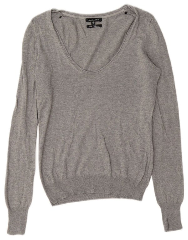 Sweter damski Massimo Dutti z dekoltem w kształcie litery V, UK 10, mały, szary, jedwabny