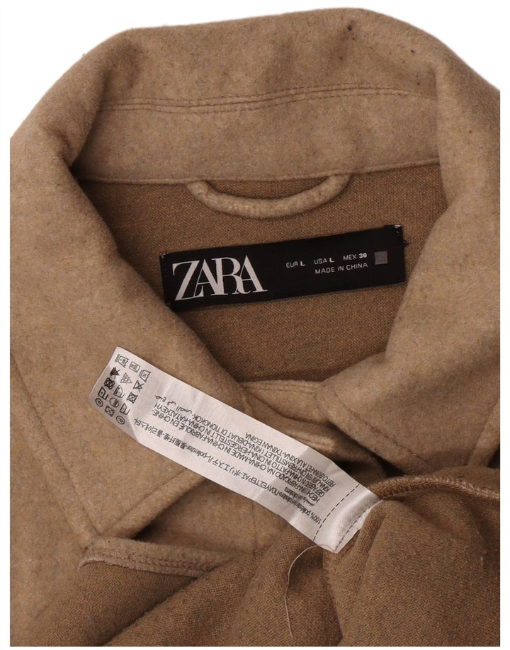 Kurtka damska Zara Shacket UK 14, duża, beżowa, poliester