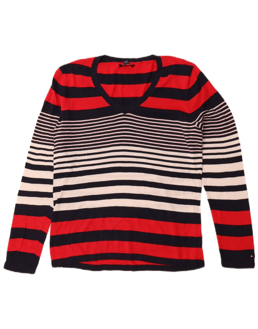Damski sweter TOMMY HILFIGER z dekoltem w kształcie litery V, UK 16, duży, wielokolorowy