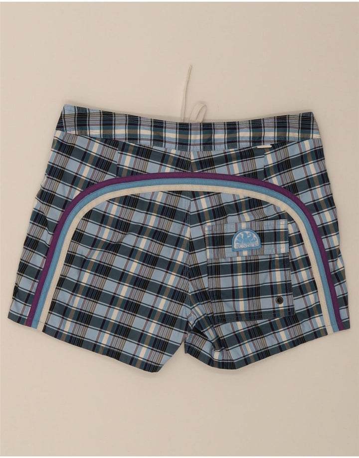 SUNDEK Mens Swimming Shorts Medium Blue Check Polyester Vintage Sundek and Second-Hand Sundek from Messina Hembry 