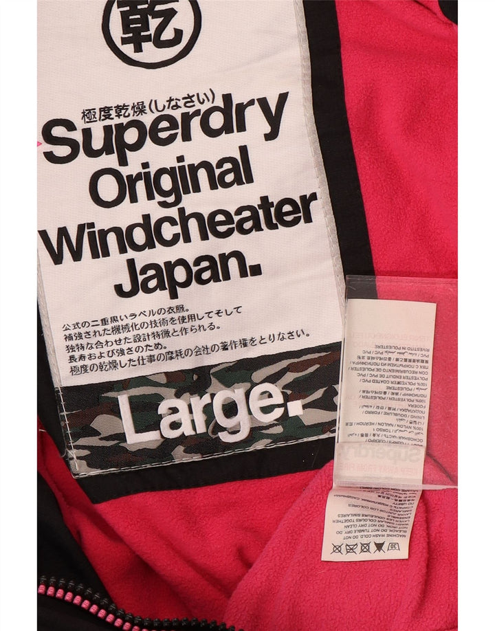 SUPERDRY Damska wiatrówka z kapturem i kapturem UK 16, duża czarna