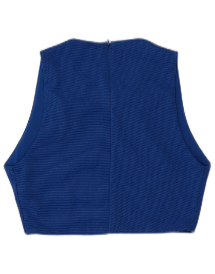 Damska krótka bluzka bez rękawów Zara UK 14, duży niebieski poliester