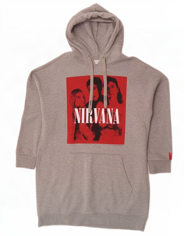 Damska sukienka z kapturem i grafiką Nirvana Replay UK 10, mała, szara nakrapiana
