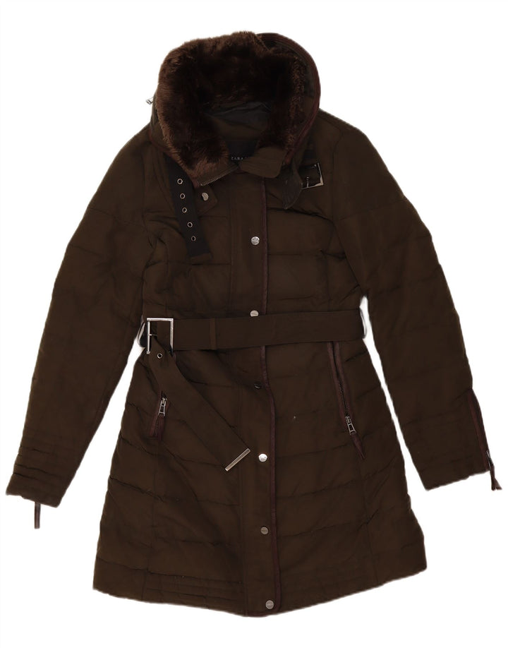 Ocieplany płaszcz damski Zara UK 10, mały, khaki, akryl