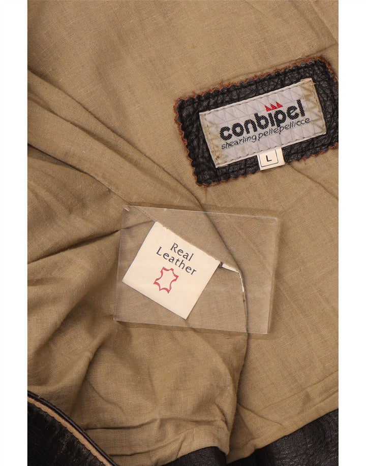 Conbipel Męska kamizelka skórzana UK 40 duża brązowa skóra