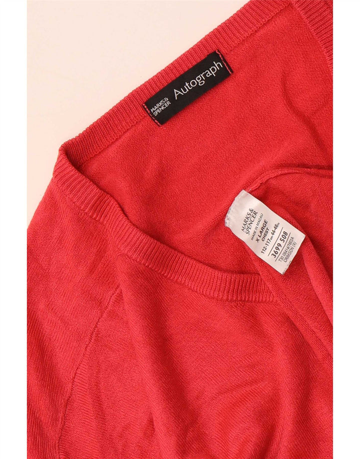 Marks & Spencer Męski sweter z dekoltem w kształcie litery V, z autografem, XL, czerwony, akryl