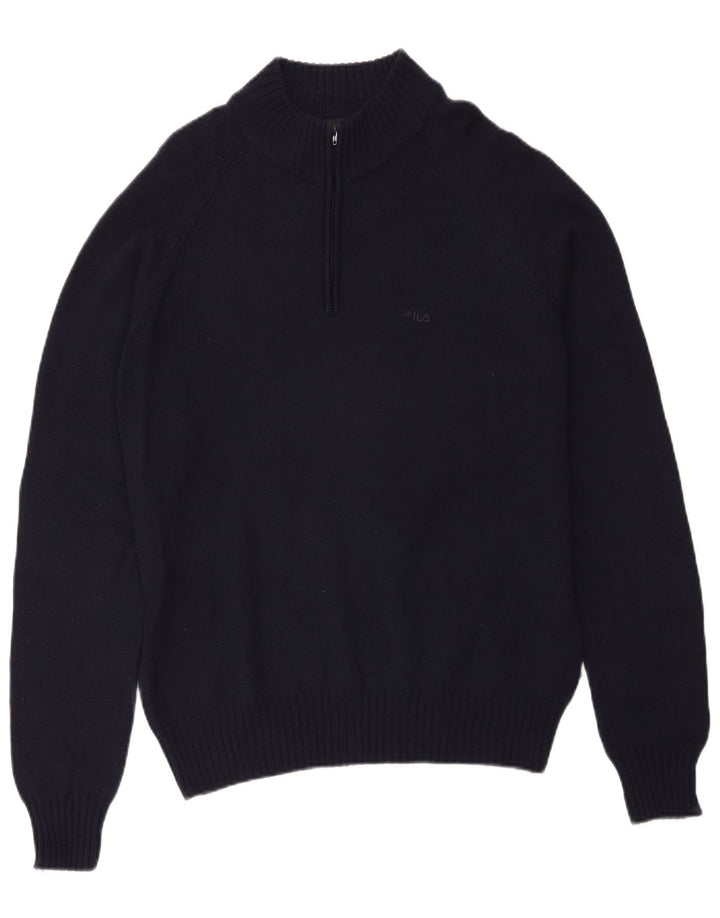 Męski sweter Fila z zamkiem błyskawicznym, duży, granatowy, wełna Merino