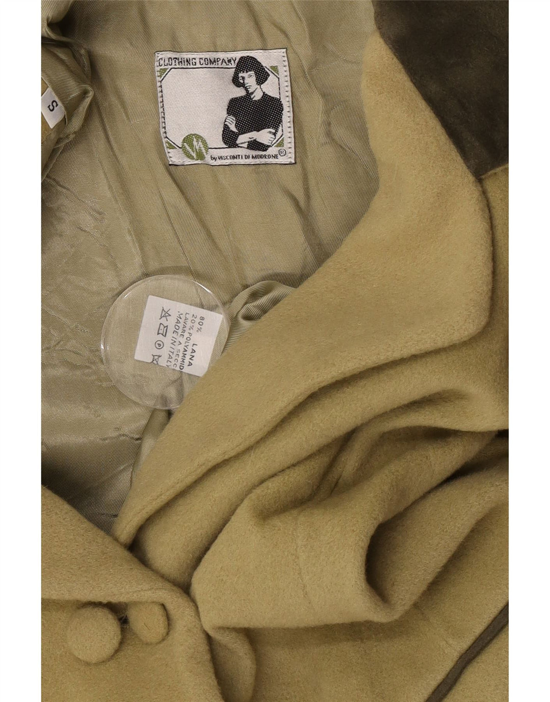 Vintage damska marynarka dwurzędowa UK 10, mała wełna khaki