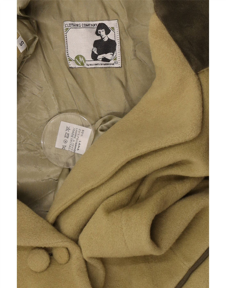 Vintage damska marynarka dwurzędowa UK 10, mała wełna khaki