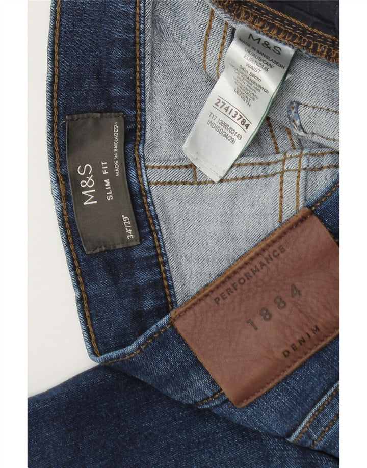 Marks & Spencer Męskie jeansy slim W34 L29 Niebieskie bawełniane