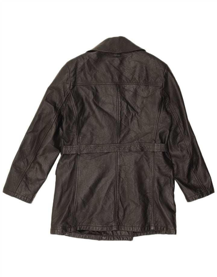 VINTAGE damski płaszcz skórzany z podwójnymi piersiami IT 44, średnia czarna skóra