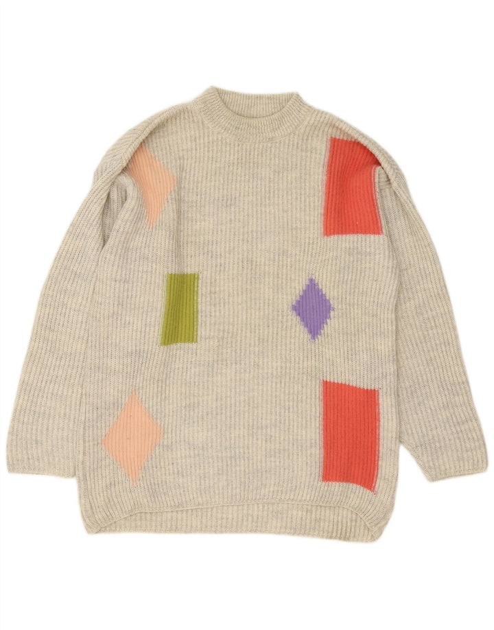 Vintage męski sweter z golfem, średnio szary, geometryczny akryl