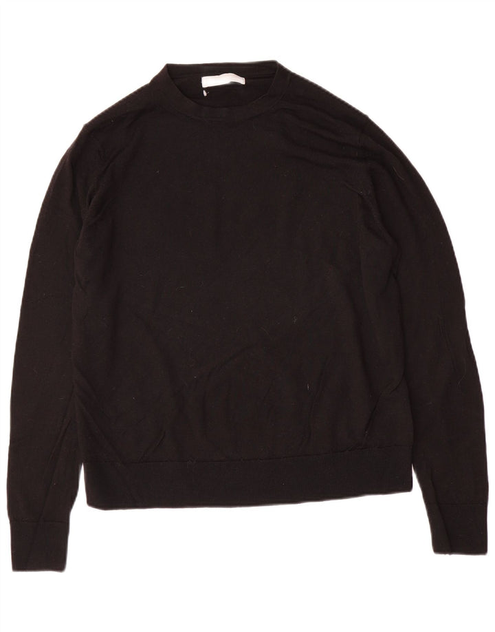 Marks & Spencer Damski sweter z okrągłym dekoltem UK 14, duży, czarny, wełniany