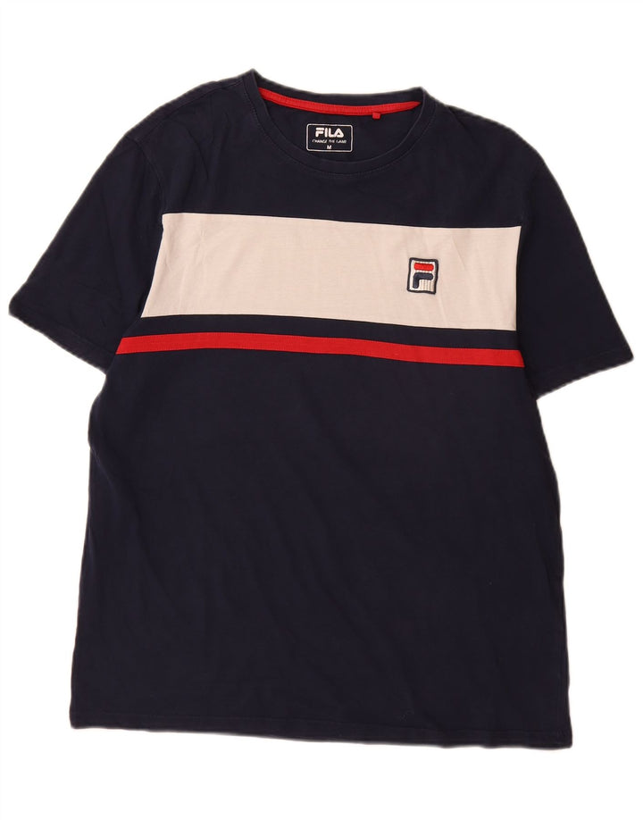 T-shirt męski Fila Top, średni, granatowy, bawełniany z blokami kolorów