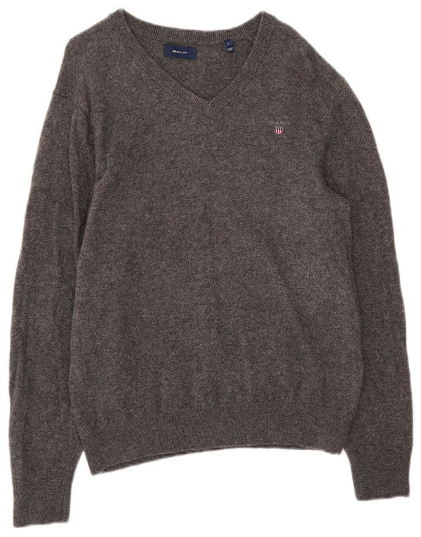 Sweter damski Gant z dekoltem w kształcie litery V, UK 16, duży, szary, wełniany