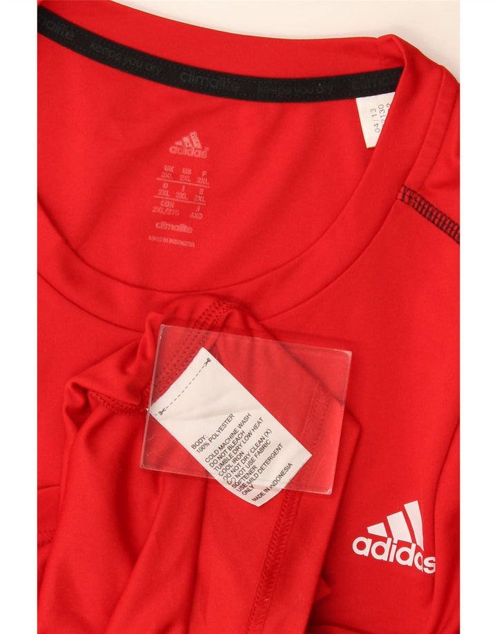Męski T-shirt ADIDAS Climalite Top 2XL, czerwony poliester z blokami kolorów