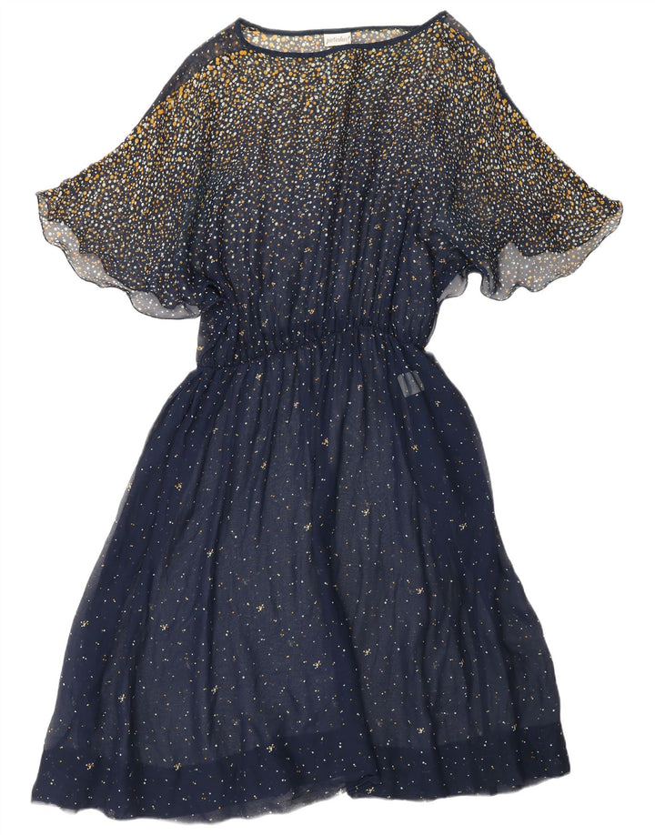 VINTAGE Damska sukienka maxi Batwing UK 18 XL Granatowy octan w cętki