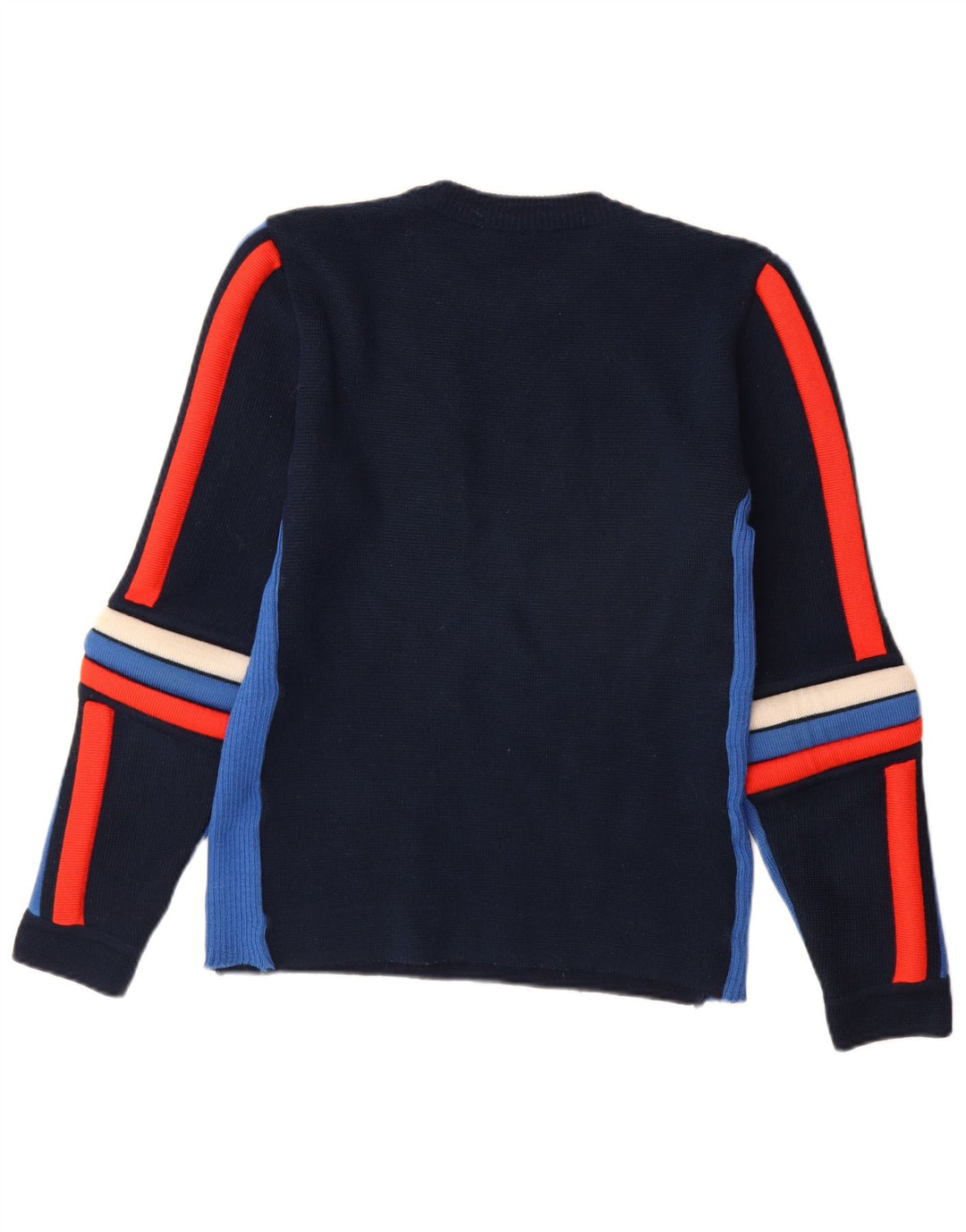 Męski sweter z okrągłym dekoltem w stylu vintage IT 48 Średni granatowy blok kolorów