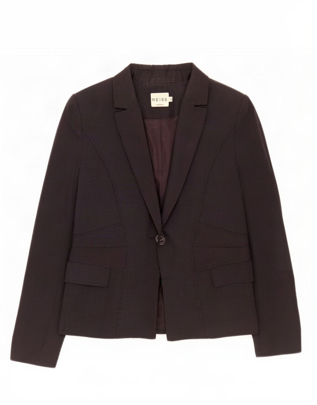 Damska marynarka zapinana na 1 guzik Reiss UK 8 Small Black w prążki, wiskoza