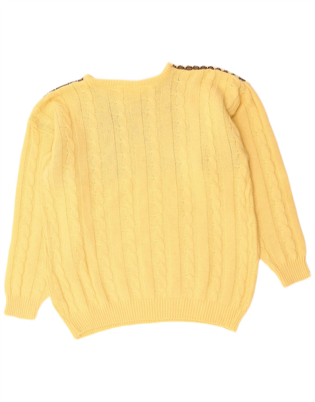 Męski sweter z okrągłym dekoltem w stylu VINTAGE, duży, żółty, wełniany Fair Isle