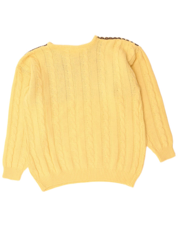 Męski sweter z okrągłym dekoltem w stylu VINTAGE, duży, żółty, wełniany Fair Isle