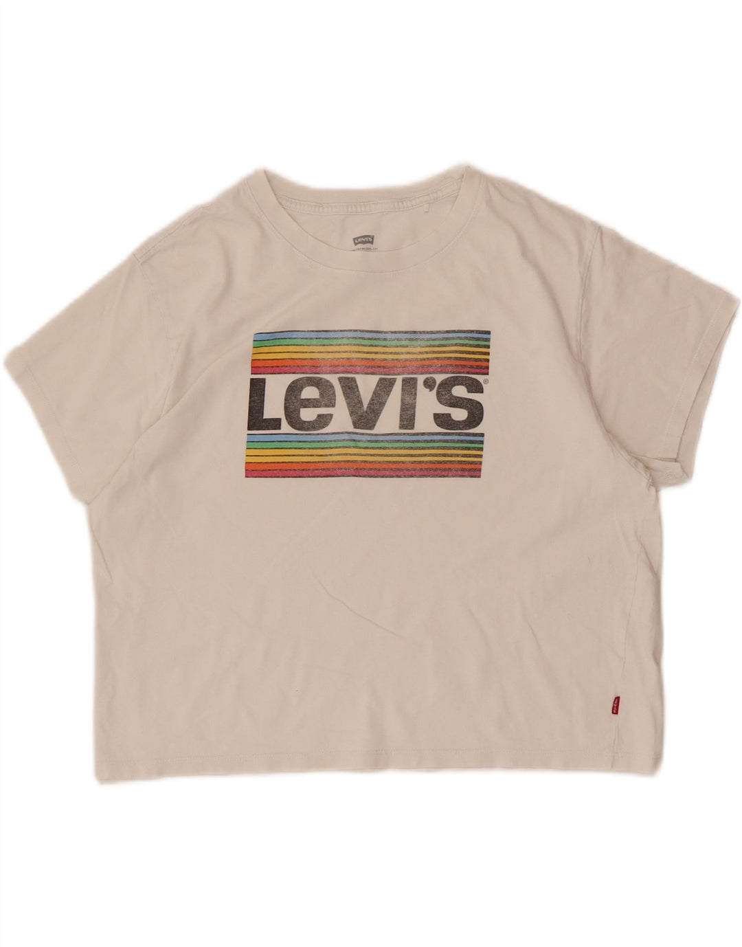 LEVI'S Womens Crop Graphic T-Shirt Top UK 14 Medium White Cotton Vintage Levi's and Second-Hand Levi's from Messina Hembry 