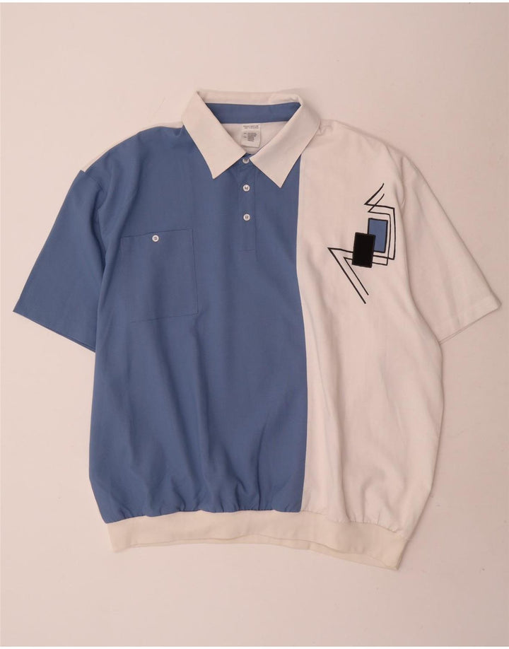 Męska koszula pulowerowa w stylu vintage z grafiką UK 54/56 5XL Niebieski blok kolorów