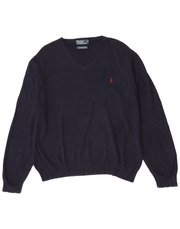 Polo Ralph Lauren Męski sweter z dekoltem w kształcie litery V, 2XL, granatowy, bawełniany