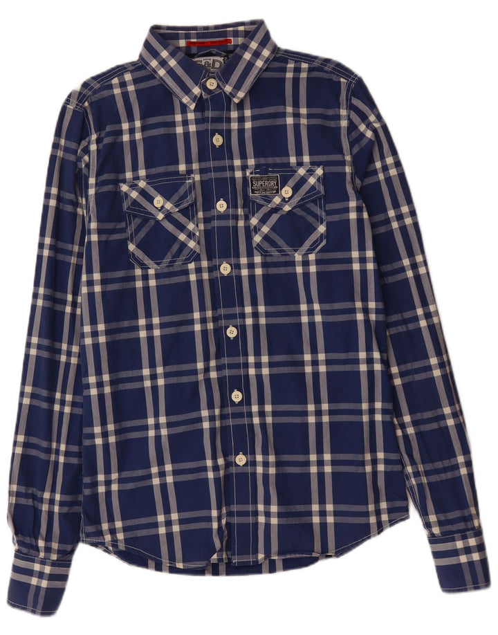 SUPERDRY Koszula męska w średnią niebieską kratę, bawełniana