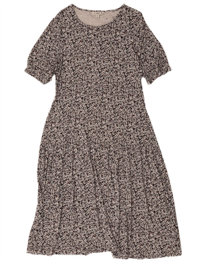 Marks & Spencer Damska sukienka maxi UK 14 Średnia czarna wiskoza w kwiaty