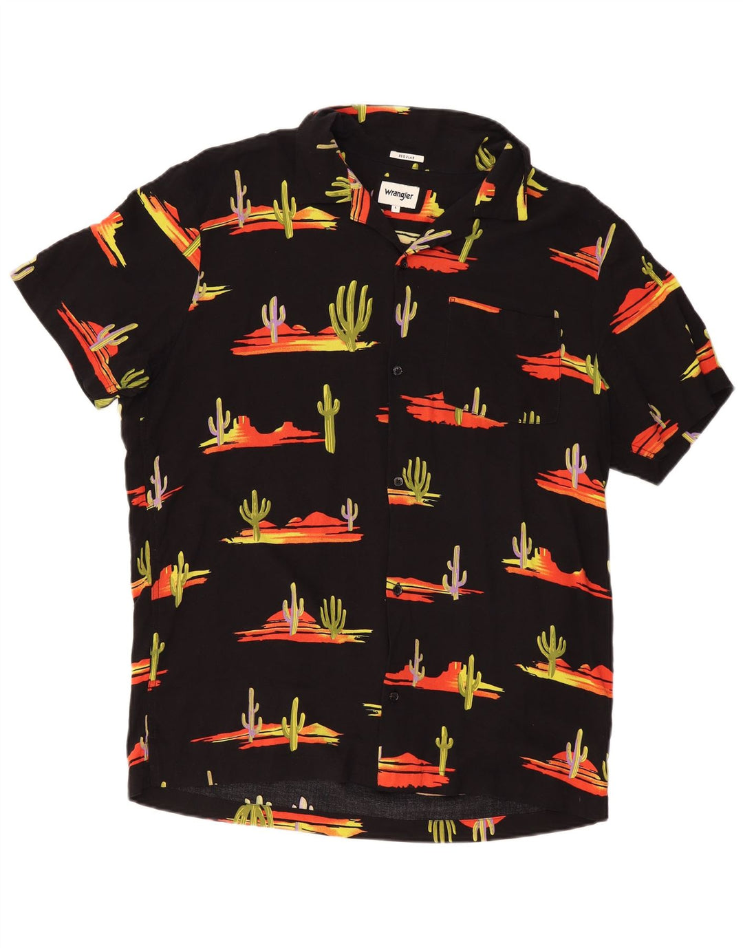 WRANGLER Męska koszula z krótkim rękawem i regularnym abstrakcyjnym wzorem, duża, czarna
