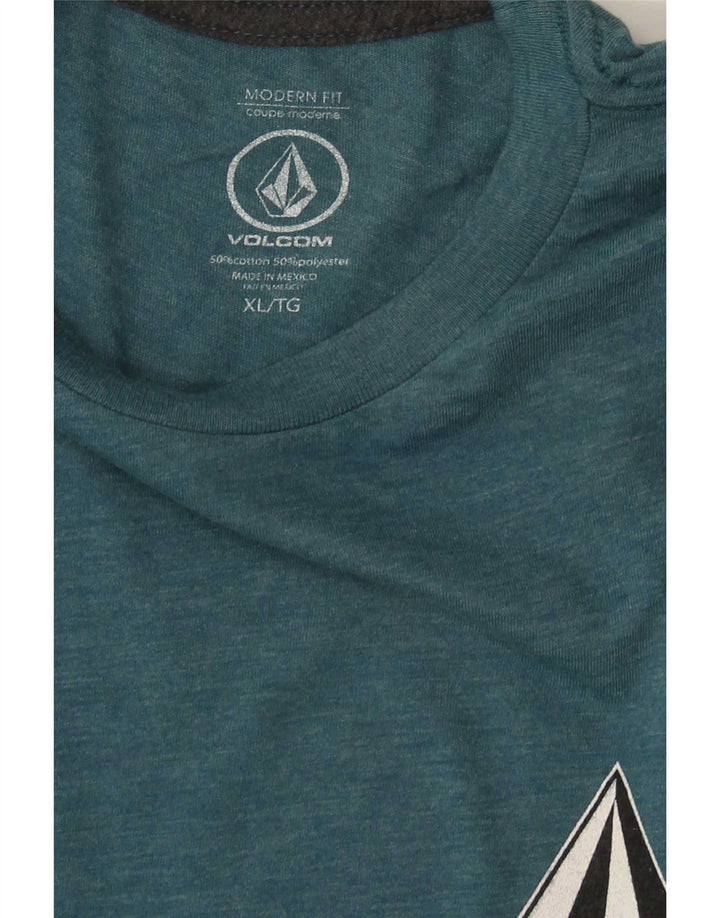 Męski top z grafiką o nowoczesnym kroju Volcom, XL, z długim rękawem, niebieski, bawełniany