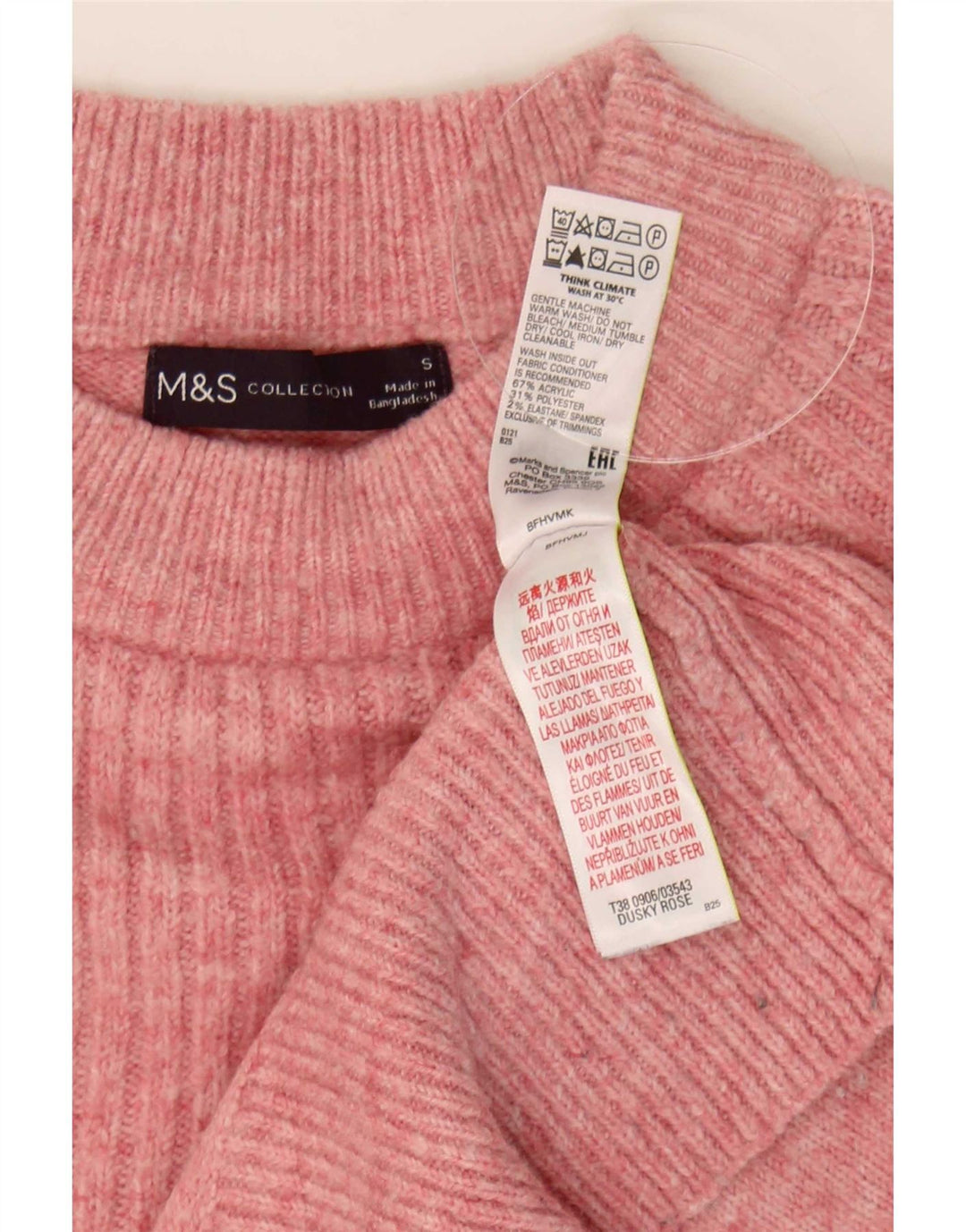 Marks & Spencer Damski sweter oversize z okrągłym dekoltem, UK 10, mały, różowy