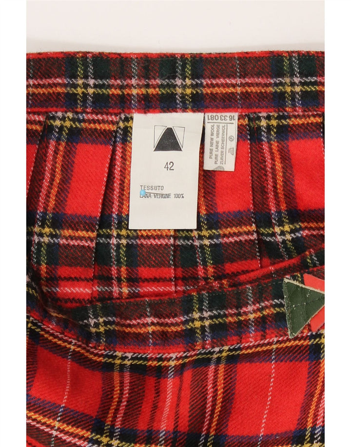 Vintage damska spódnica z owijaniem IT 42 Medium W26 Czerwona krata Virgin Wool