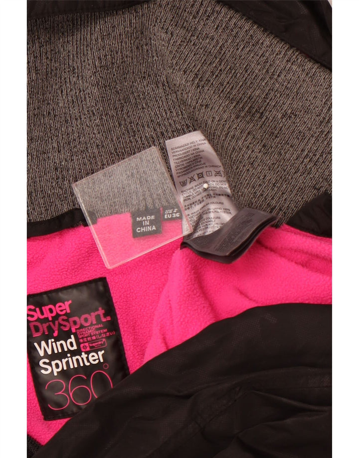 SUPERDRY Damska kurtka Anorak z kapturem i grafiką UK 8, mały, czarny nylon