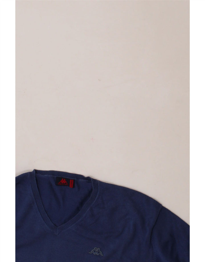 KAPPA Mens V-Neck Jumper Sweater XL Blue Cotton Vintage Kappa and Second-Hand Kappa from Messina Hembry 