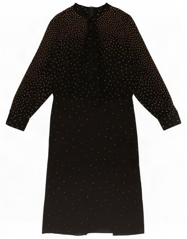 Vintage Womens Long Sleeve Maxi Dress UK 18 XL Black Spotted