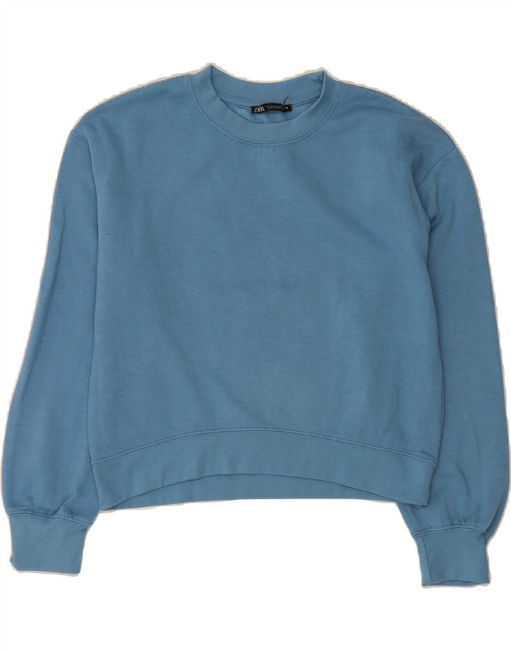 ZARA Womens Oversized Crop Sweatshirt Jumper UK 10 Small Blue Polyester Vintage Zara and Second-Hand Zara from Messina Hembry 