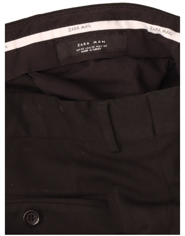 Męskie proste spodnie garniturowe Zara EU 42 Large W34 L34 Czarny poliester