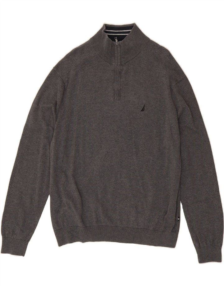 NAUTICA Mens Zip Neck Jumper Sweater Large Grey Cotton Vintage Nautica and Second-Hand Nautica from Messina Hembry 