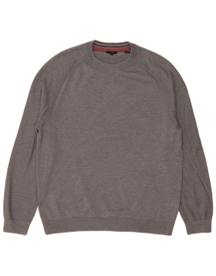 Męski sweter Ted Baker z okrągłym dekoltem, rozmiar 4, duży, szary, poliestrowy