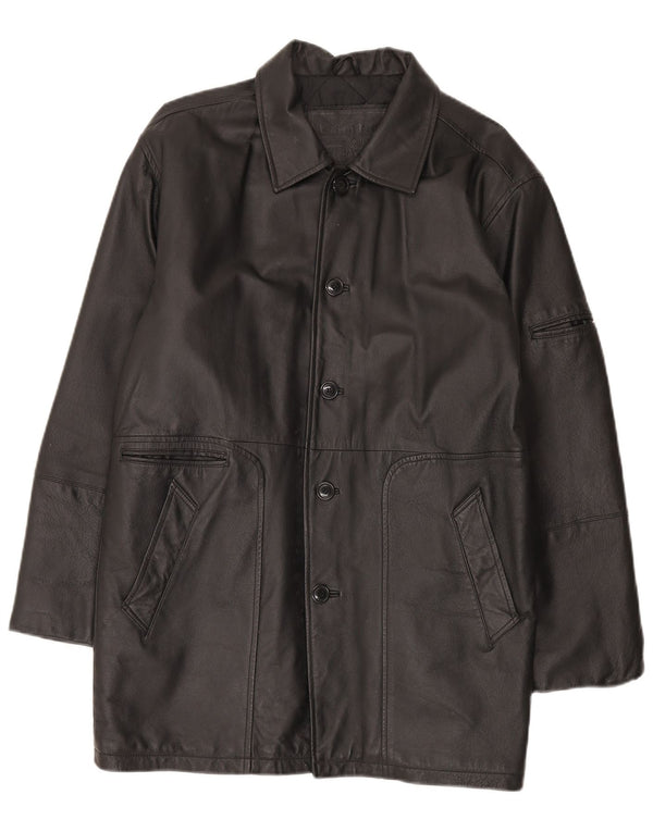 Męski płaszcz skórzany Union River UK 41/43, duża czarna skóra