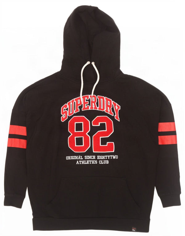 Męski sweter z kapturem Superdry o luźnym kroju, z grafiką, duży, czarny, bawełniany