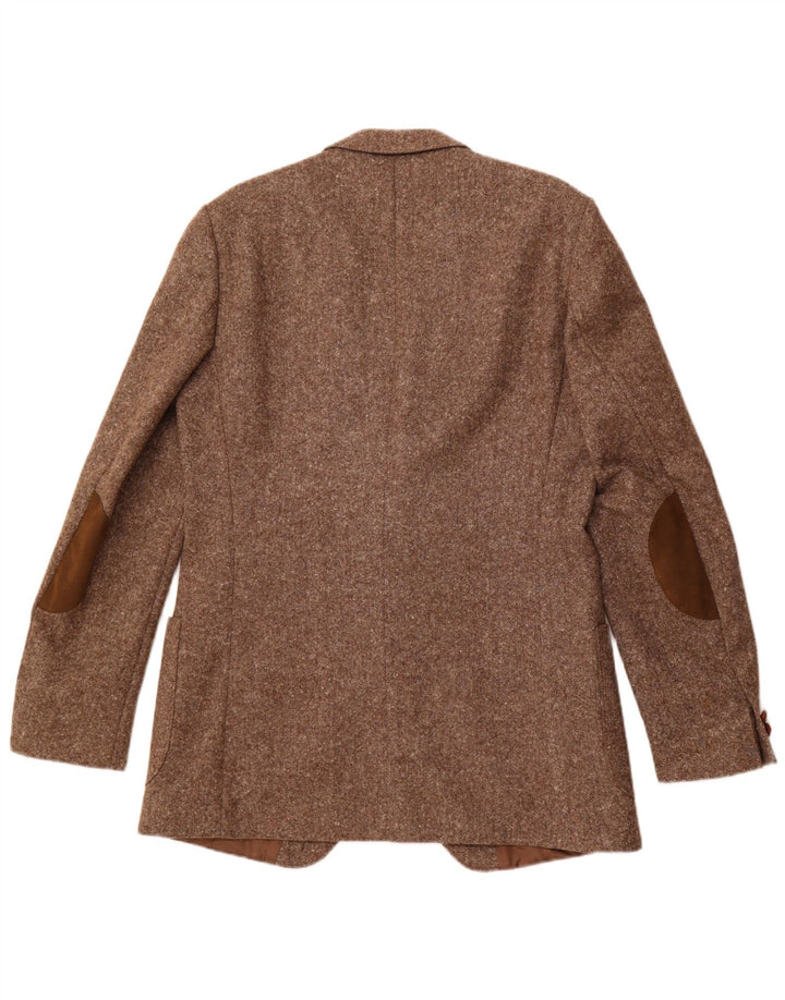 Męska marynarka zapinana na 2 guziki w stylu vintage, UK 38, średnio brązowa, nakrapiana, nowa wełna