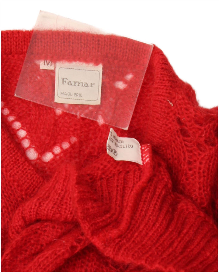 Vintage damski, przezroczysty, oversize'owy sweter rozpinany UK 14, średni czerwony