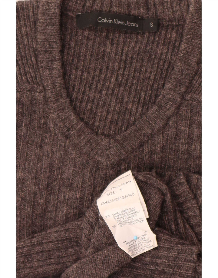 Męski sweter Calvin Klein Jeans z dekoltem w kształcie litery V, mały, szary, wełniany w cętki