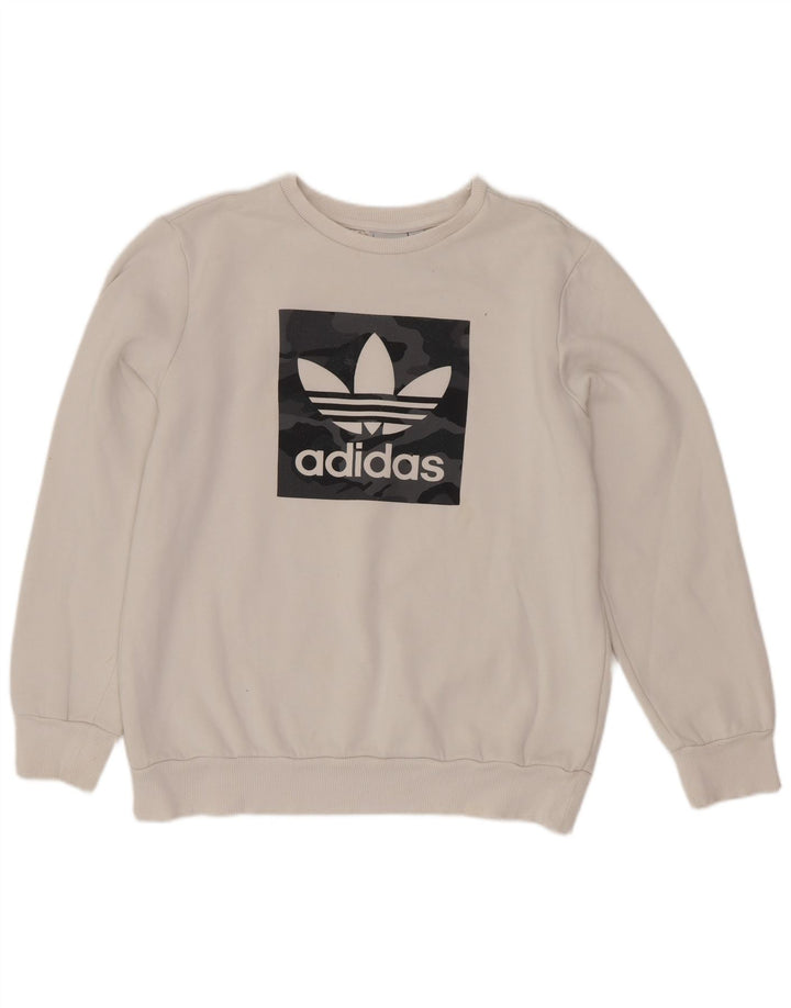 Bluza chłopięca Adidas z grafiką, 13-14 lat, biała bawełna