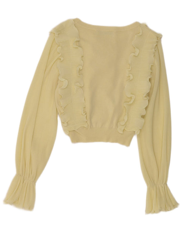 Zara Womens Crop Long Sleeve Ruffle Front Blouse Top UK 8 Small Yellow