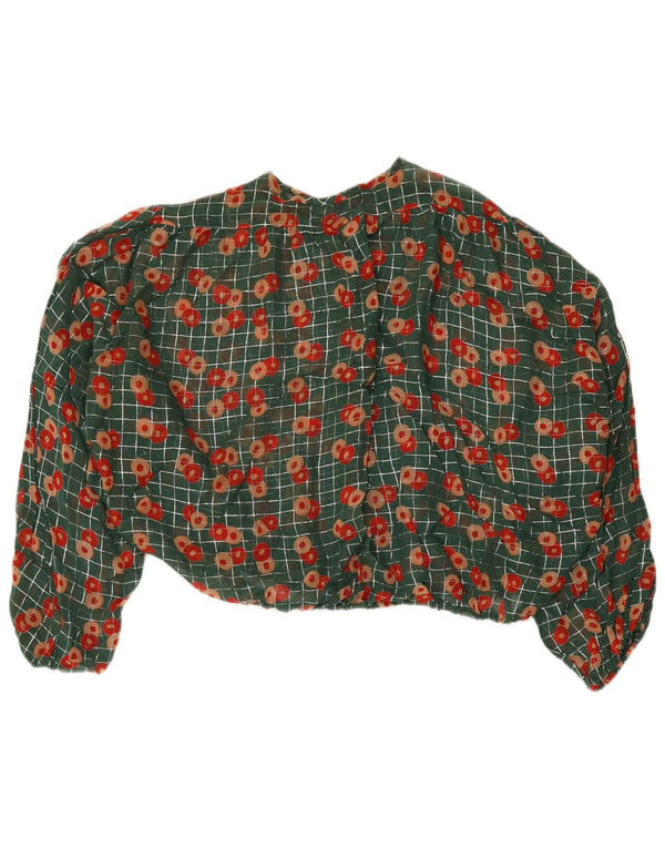 Damska bluzka oversize w stylu vintage, krótka, UK 14, średnia, zielona w kwiaty