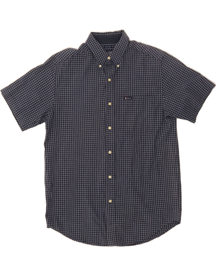 CHAPS Mens Short Sleeve Shirt Medium Navy Blue Check Cotton Vintage Chaps and Second-Hand Chaps from Messina Hembry 